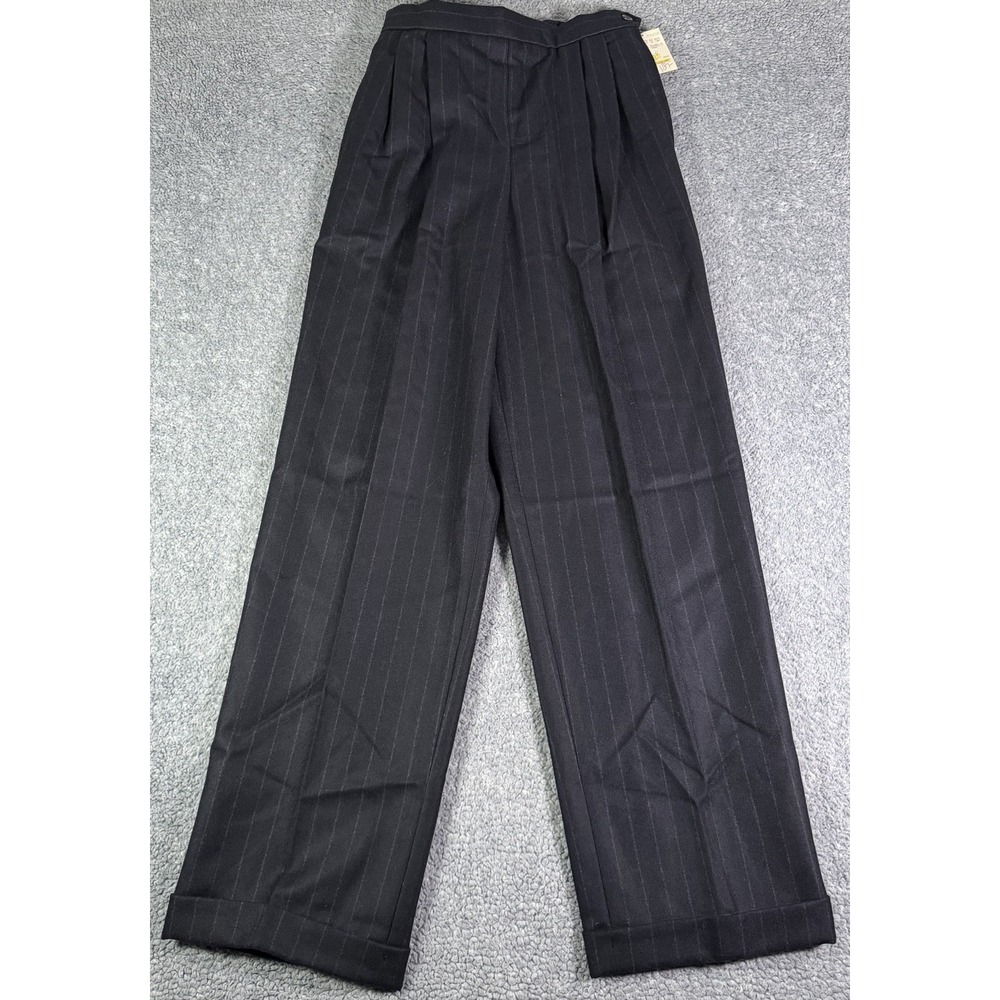 NWT VTG Ralph Lauren Size 8 Wool Pleated Cuffed Navy Pinstripe Trousers USA Made